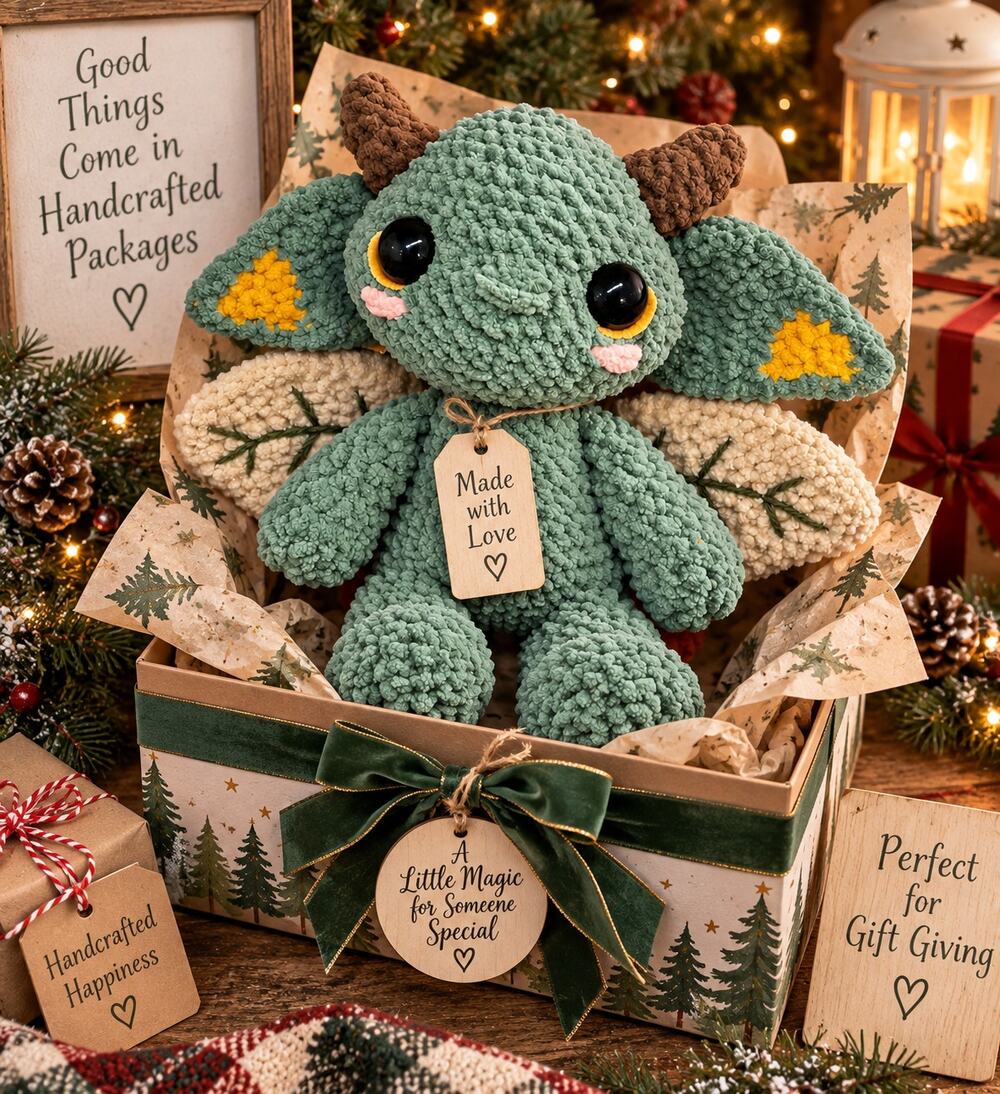 Handcrafted Sage Green Plush Dragon Woodland Fantasy Stuffed Animal